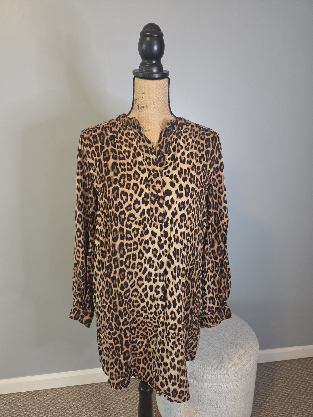 H&M Leopard Print Long Sleeve Tunic in Tan and Black
